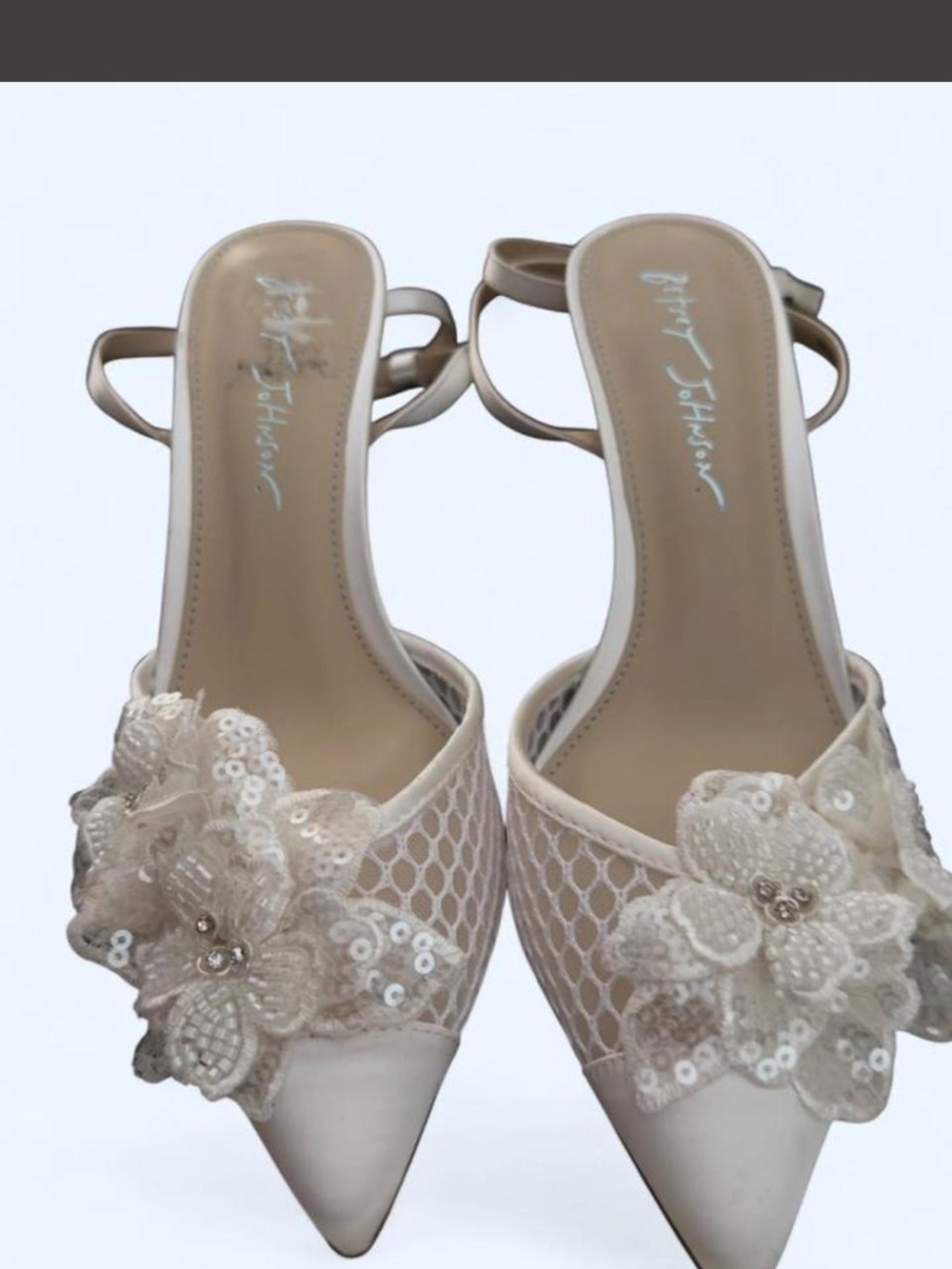Betsey Johnson Cream Floral Lace Pointed-Toe Slingback Heels